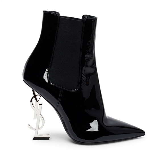 Yves Saint Laurent Shoes - YSL OPYUM BOOTIE IN PATENT LEATHER W/ SILVER HEEL